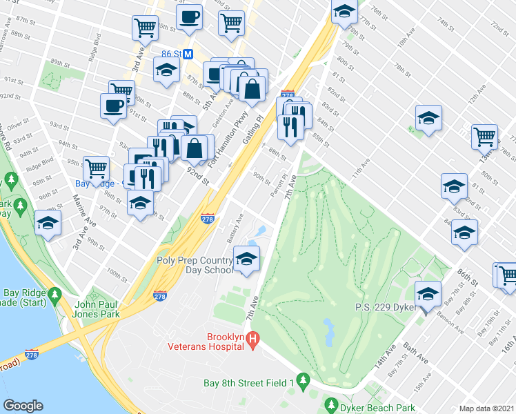 map of restaurants, bars, coffee shops, grocery stores, and more near in Brooklyn