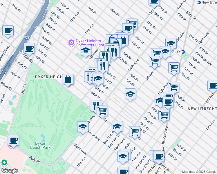 map of restaurants, bars, coffee shops, grocery stores, and more near 1359 82nd St in Brooklyn