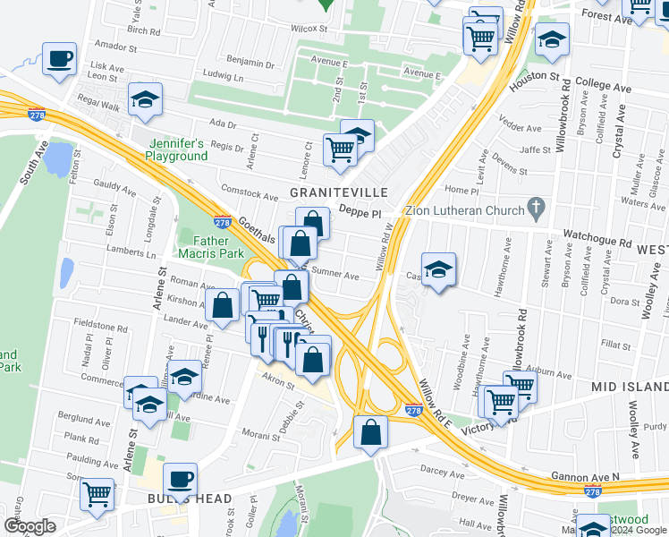 map of restaurants, bars, coffee shops, grocery stores, and more near 39 Sumner Avenue in Staten Island
