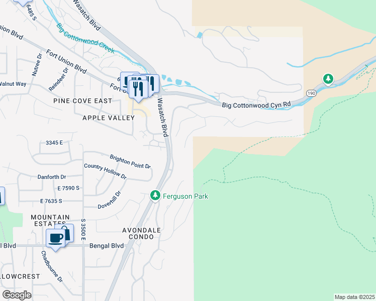 map of restaurants, bars, coffee shops, grocery stores, and more near 7453 Lost Canyon Circle in Salt Lake City