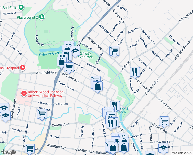 map of restaurants, bars, coffee shops, grocery stores, and more near 522 Harrison Street in Rahway