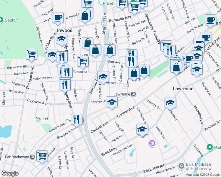 map of restaurants, bars, coffee shops, grocery stores, and more near 4 School Street in Inwood