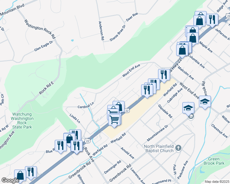 map of restaurants, bars, coffee shops, grocery stores, and more near 709 Tallwood Lane in Green Brook Township