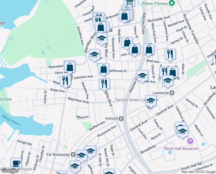 map of restaurants, bars, coffee shops, grocery stores, and more near 227 Elizabeth Street in Inwood