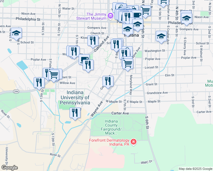 map of restaurants, bars, coffee shops, grocery stores, and more near 925 Garman Avenue in Indiana