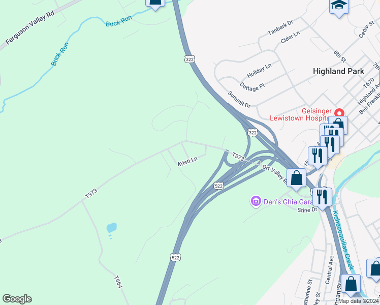 map of restaurants, bars, coffee shops, grocery stores, and more near 21 Kelly Drive in Lewistown