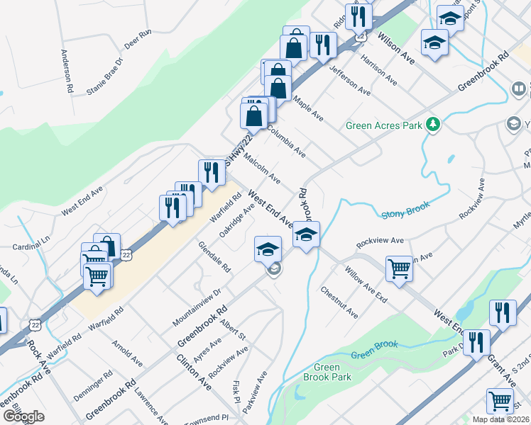 map of restaurants, bars, coffee shops, grocery stores, and more near 343 West End Avenue in North Plainfield