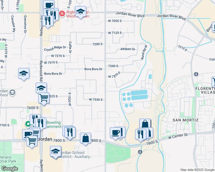 map of restaurants, bars, coffee shops, grocery stores, and more near 1263 Fox Trot Circle in West Jordan