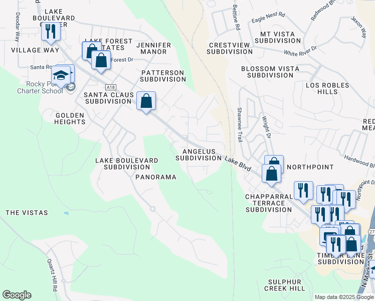 map of restaurants, bars, coffee shops, grocery stores, and more near 601 Saint Marks Street in Redding
