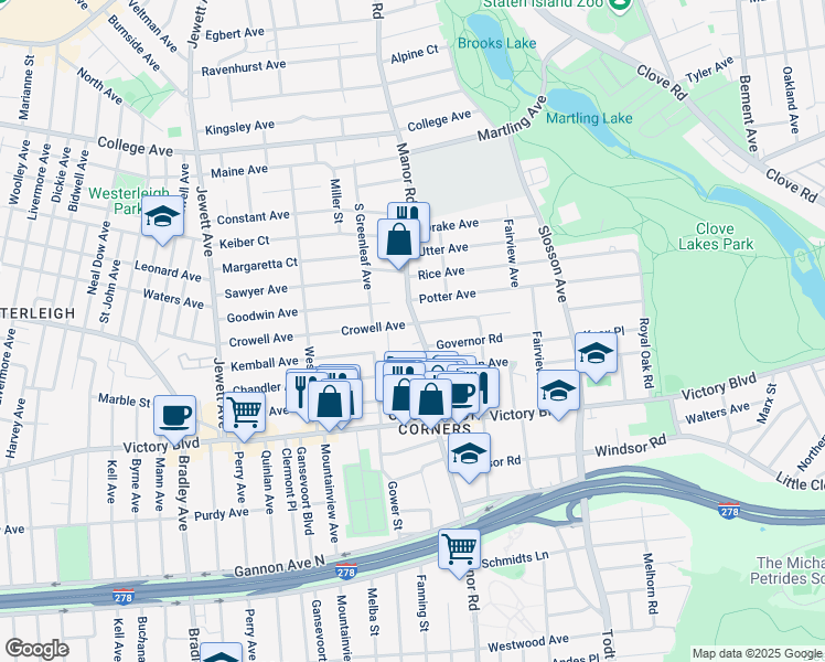 map of restaurants, bars, coffee shops, grocery stores, and more near 11 Raymond Avenue in Staten Island