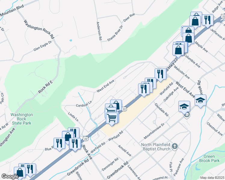 map of restaurants, bars, coffee shops, grocery stores, and more near 719 Tallwood Lane in Green Brook Township