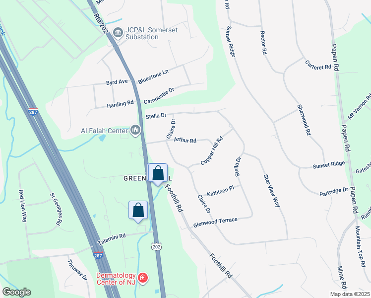 map of restaurants, bars, coffee shops, grocery stores, and more near 14 Arthur Road in Bridgewater Township