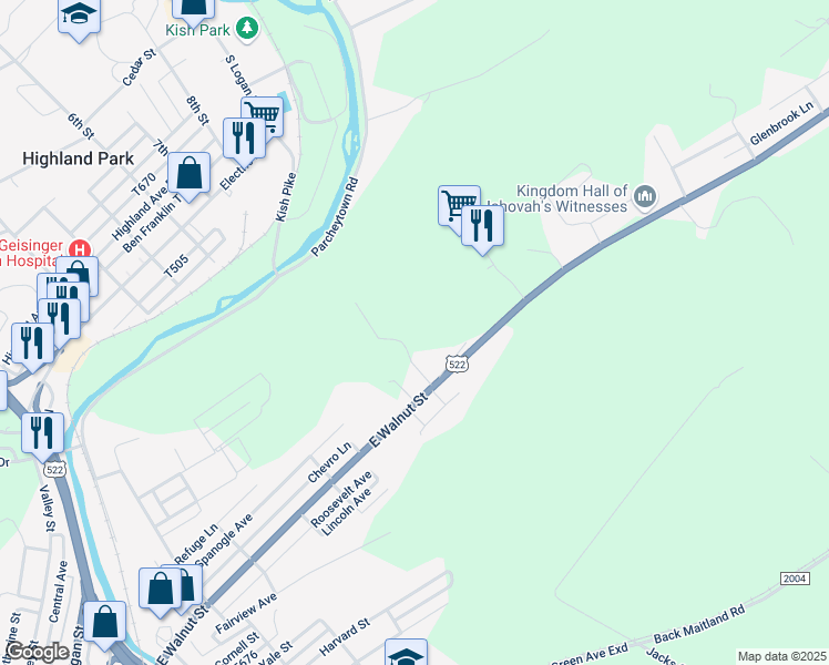 map of restaurants, bars, coffee shops, grocery stores, and more near 100 Walnut Lane in Lewistown