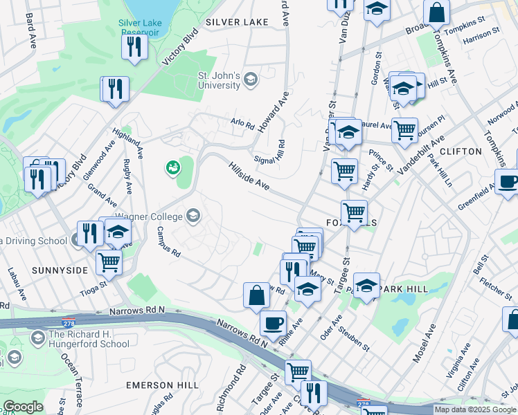 map of restaurants, bars, coffee shops, grocery stores, and more near 87 Wandel Avenue in Staten Island