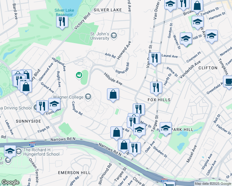 map of restaurants, bars, coffee shops, grocery stores, and more near 87 Wandel Avenue in Staten Island