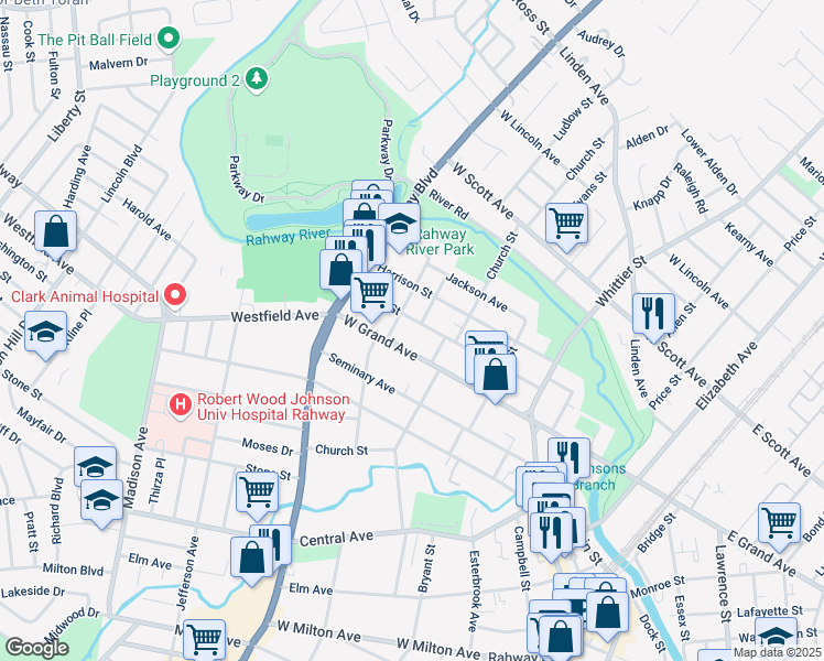 map of restaurants, bars, coffee shops, grocery stores, and more near 630 Union Street in Rahway