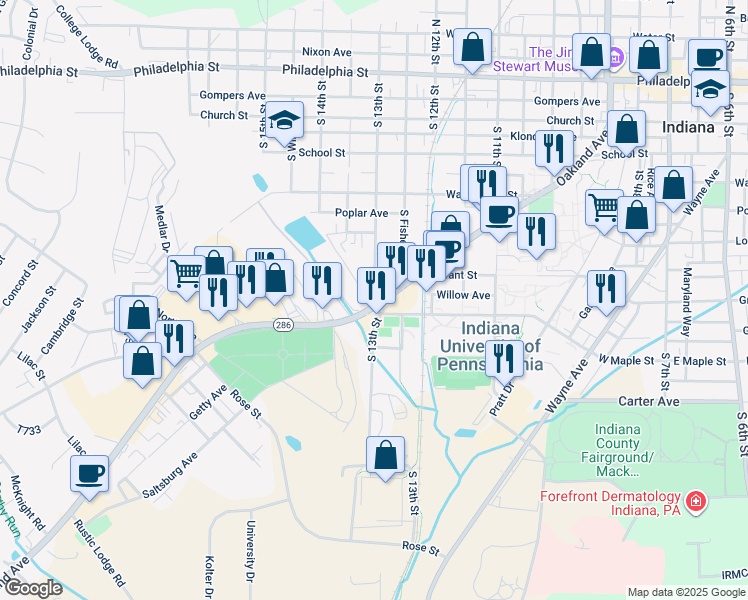map of restaurants, bars, coffee shops, grocery stores, and more near in Indiana