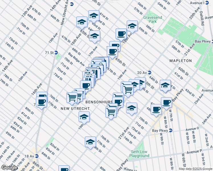 map of restaurants, bars, coffee shops, grocery stores, and more near 1858 Bay Ridge Avenue in Brooklyn