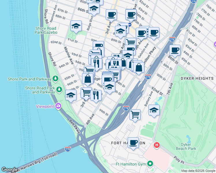 map of restaurants, bars, coffee shops, grocery stores, and more near in Brooklyn