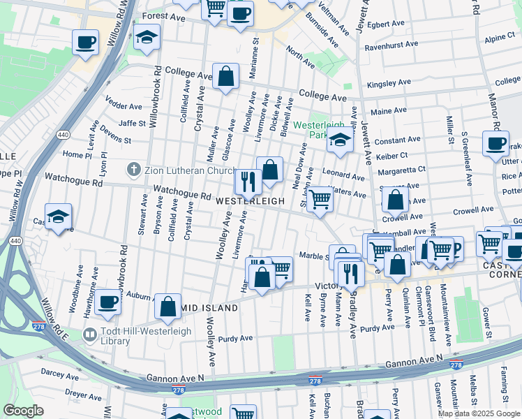 map of restaurants, bars, coffee shops, grocery stores, and more near 337 Cheves Avenue in Staten Island