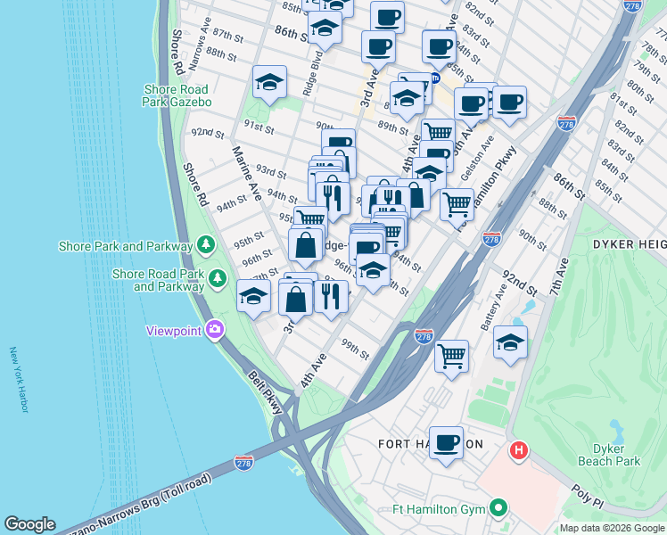 map of restaurants, bars, coffee shops, grocery stores, and more near in Brooklyn