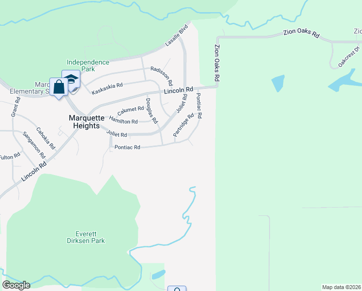 map of restaurants, bars, coffee shops, grocery stores, and more near 304 Pontiac Road in Marquette Heights