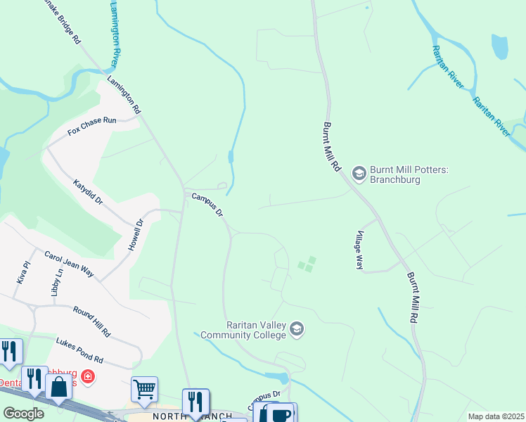 map of restaurants, bars, coffee shops, grocery stores, and more near 69 Deerfield Trail in Branchburg