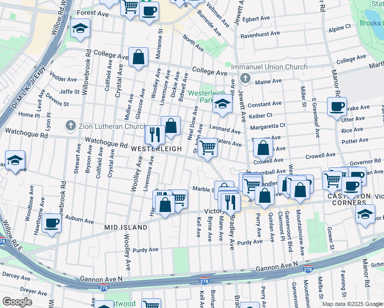 map of restaurants, bars, coffee shops, grocery stores, and more near 308 Saint John Avenue in Staten Island