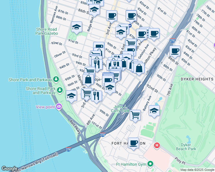 map of restaurants, bars, coffee shops, grocery stores, and more near 378 95th Street in Brooklyn