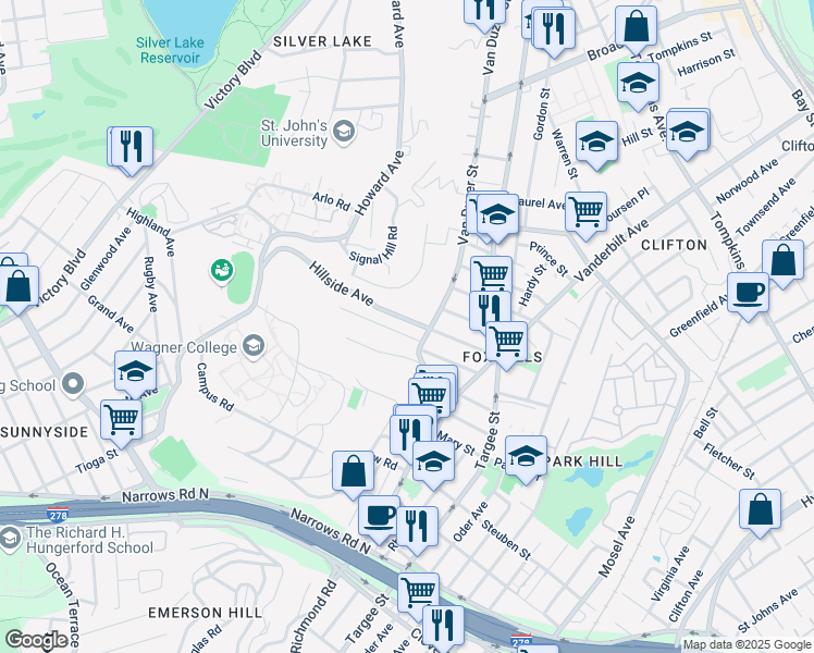 map of restaurants, bars, coffee shops, grocery stores, and more near in Staten Island