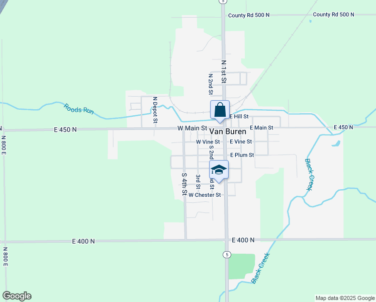 map of restaurants, bars, coffee shops, grocery stores, and more near 302 South 3rd Street in Van Buren