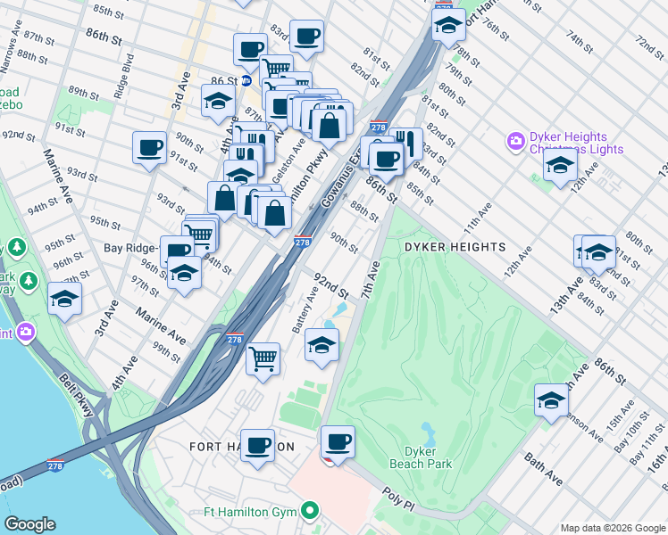 map of restaurants, bars, coffee shops, grocery stores, and more near in Brooklyn