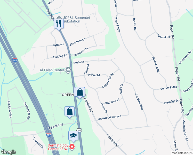map of restaurants, bars, coffee shops, grocery stores, and more near 14 Arthur Road in Bridgewater