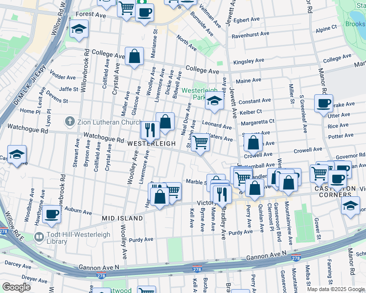map of restaurants, bars, coffee shops, grocery stores, and more near 196 Watchogue Road in Staten Island