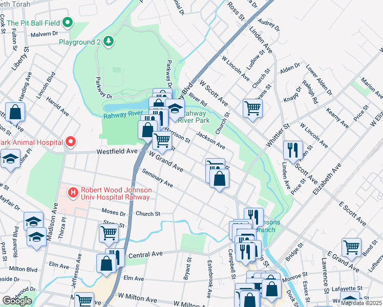 map of restaurants, bars, coffee shops, grocery stores, and more near 630 Union Street in Rahway