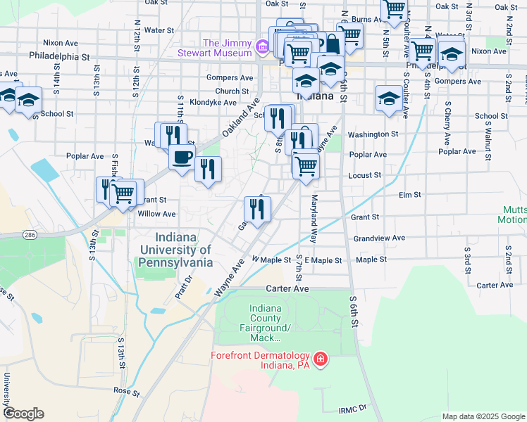 map of restaurants, bars, coffee shops, grocery stores, and more near 919 Wayne Avenue in Indiana