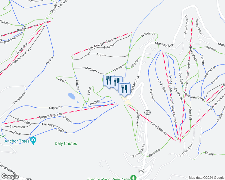 map of restaurants, bars, coffee shops, grocery stores, and more near 9100 Marsac Avenue in Park City