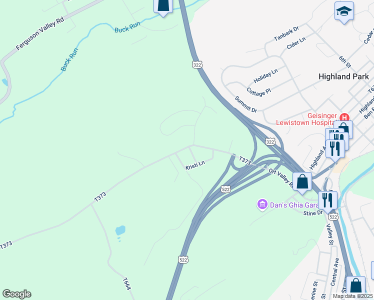 map of restaurants, bars, coffee shops, grocery stores, and more near 6 Kelly Drive in Lewistown