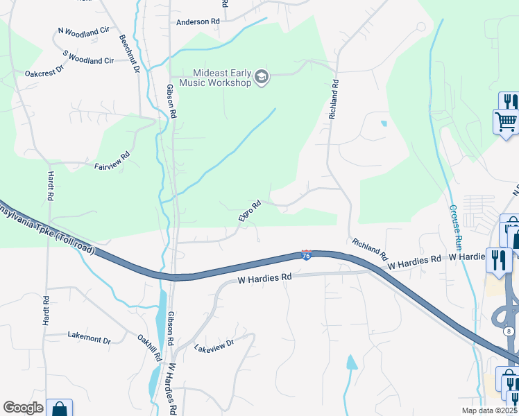 map of restaurants, bars, coffee shops, grocery stores, and more near 2592 Elgro Road in Gibsonia