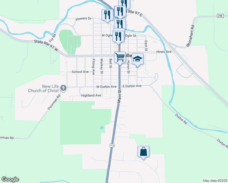 map of restaurants, bars, coffee shops, grocery stores, and more near 285R Bell Street in Bellville