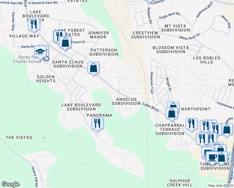 map of restaurants, bars, coffee shops, grocery stores, and more near 596 Saint Marks Street in Redding