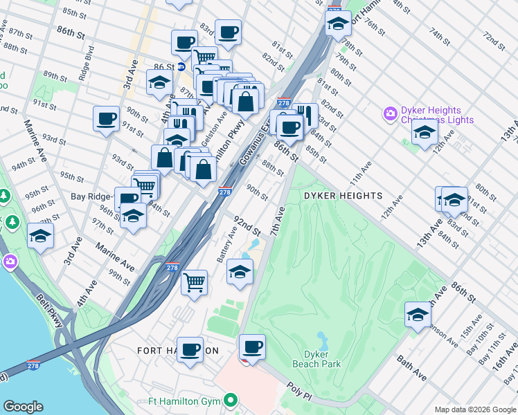 map of restaurants, bars, coffee shops, grocery stores, and more near in Brooklyn