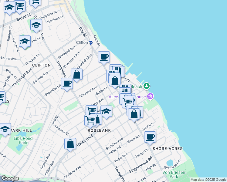 map of restaurants, bars, coffee shops, grocery stores, and more near 28 Saint Marys Avenue in Staten Island