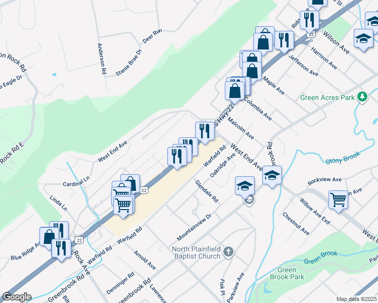 map of restaurants, bars, coffee shops, grocery stores, and more near 1244 U.S. 22 in North Plainfield