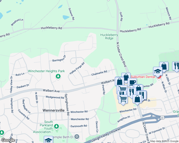 map of restaurants, bars, coffee shops, grocery stores, and more near 1711 Independence Court in Allentown