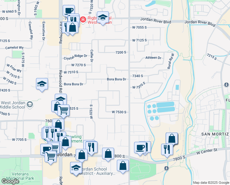 map of restaurants, bars, coffee shops, grocery stores, and more near 7472 South 1400 West in West Jordan