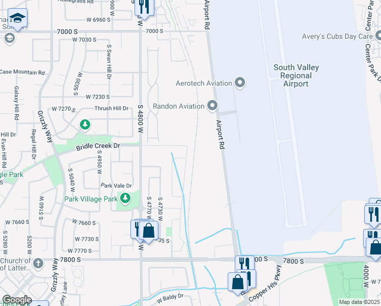 map of restaurants, bars, coffee shops, grocery stores, and more near 7427 Wood Farms Drive in West Jordan