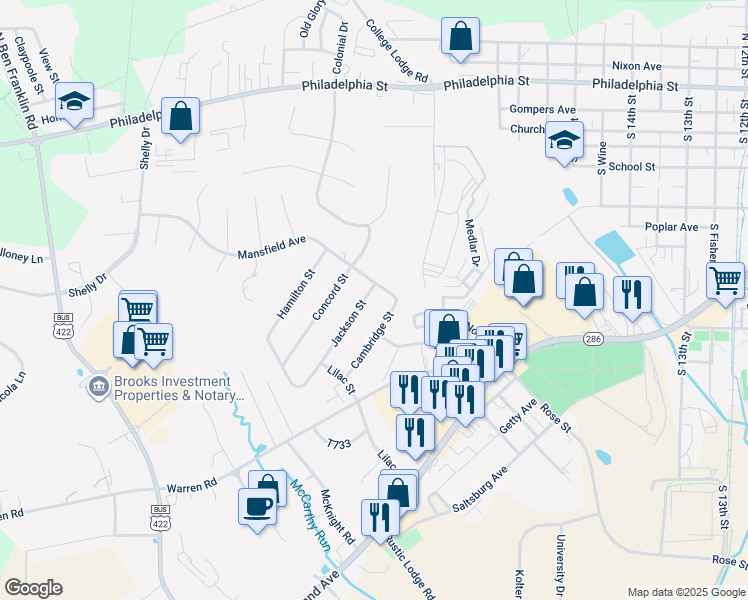 map of restaurants, bars, coffee shops, grocery stores, and more near 1070 Mansfield Avenue in Indiana