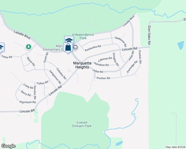 map of restaurants, bars, coffee shops, grocery stores, and more near 401 Joliet Rd in Marquette Heights