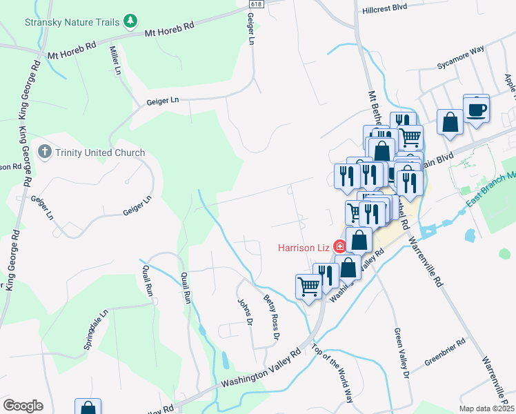 map of restaurants, bars, coffee shops, grocery stores, and more near 12 Jessica Lane in Warren